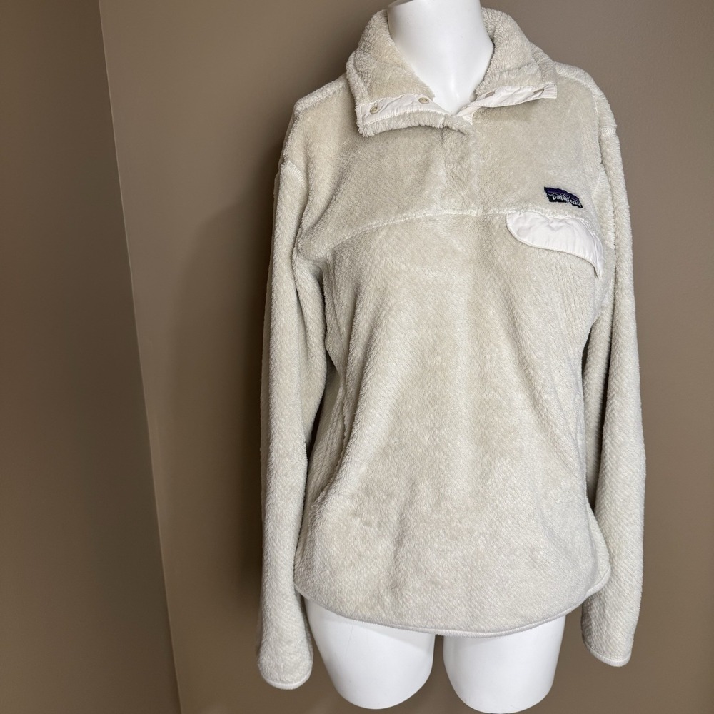 Womens Patagonia Cream Beige Re-Tool Snap-T Pullover Polartec Fleece Sz Medium